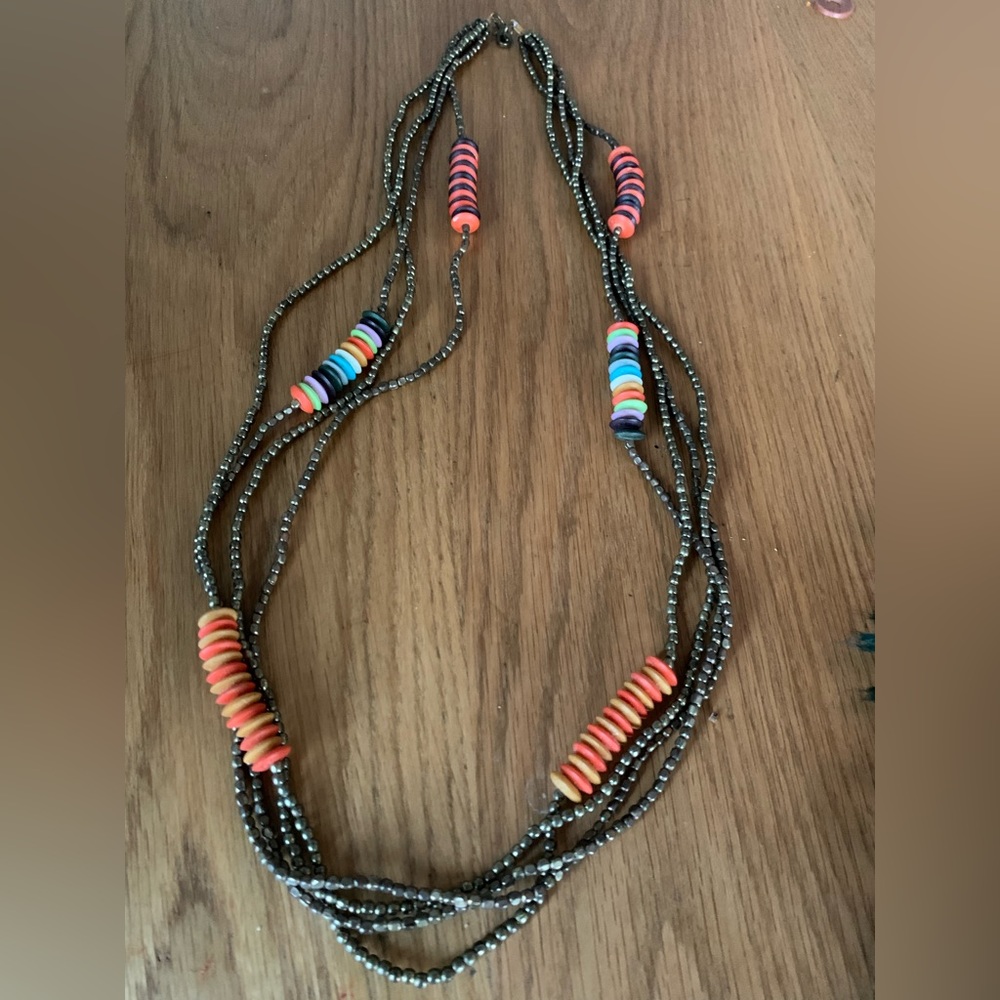 4 / 20$ SALE Brass bead and multicolour wood strand necklace